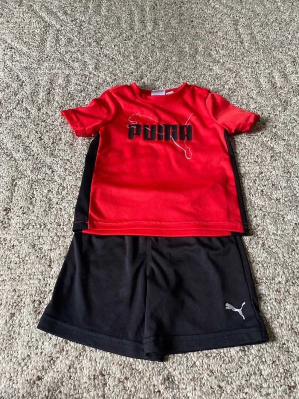 Puma Red and Black Kids Athletic Tee & Shorts Set